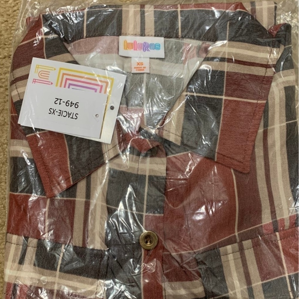 Lularoe XS Stacie Plaid Chambray Dress Brand New